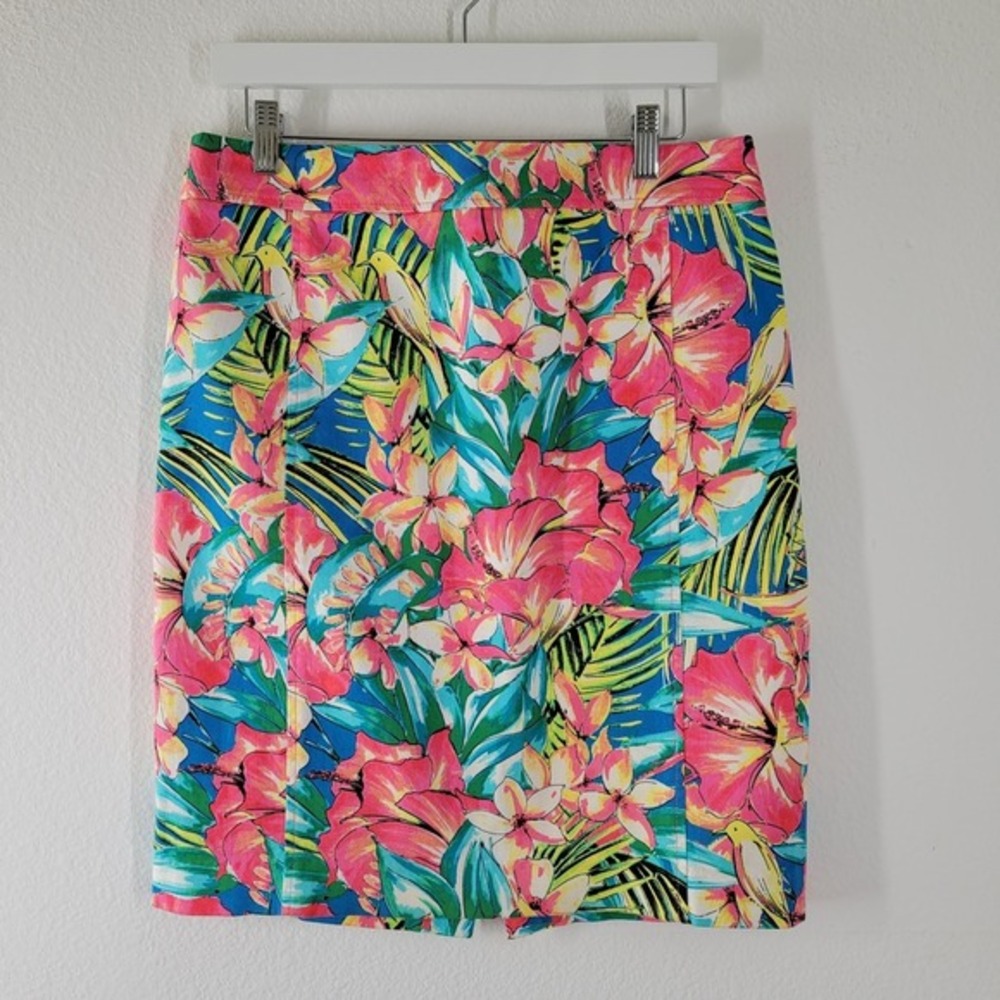Loft Floral‎ Bird Tropical Print Pencil Skirt Sz 8